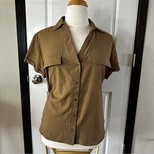 SHEIN SXY Plus Army Green Collared Roll-Tab Sleeve Blouse | 3XL